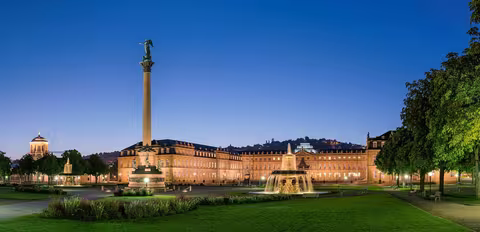 Stuttgart: Neues Schloss Schlossplatzspringbrunnen Jubiläumssäule Schlossplatz